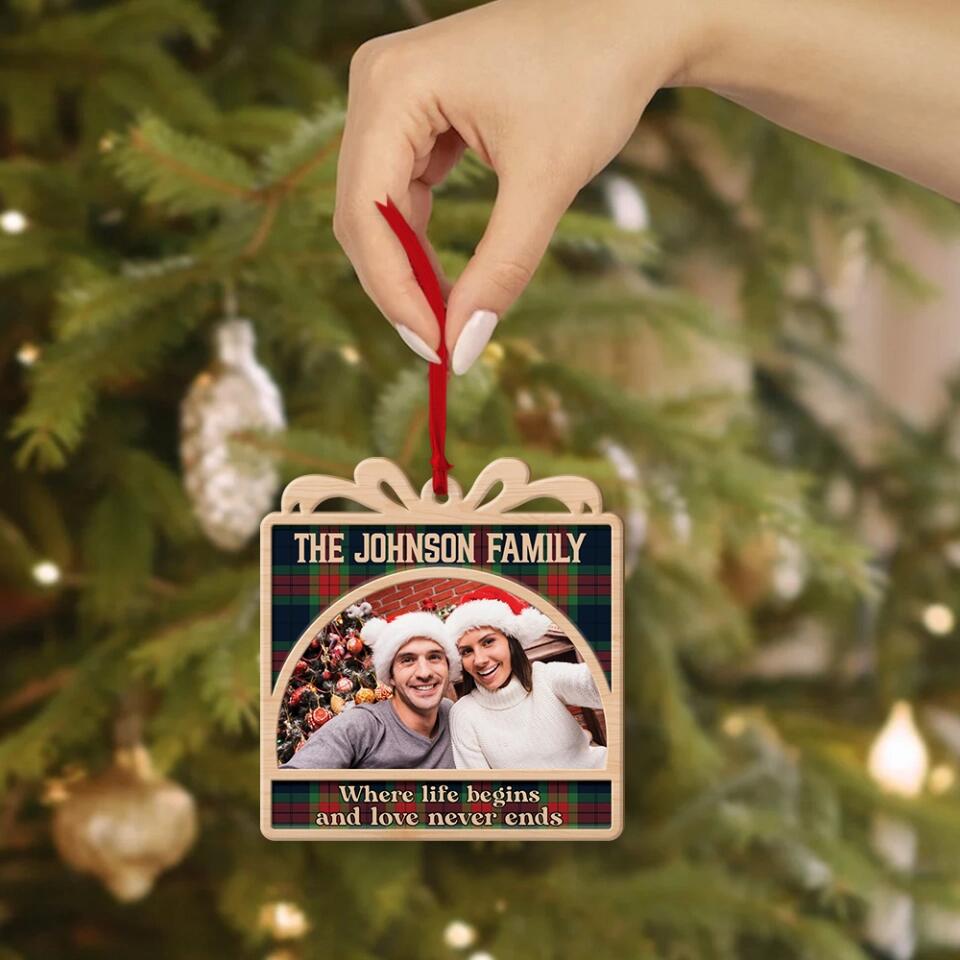 Where Life Begins And Love Never Ends Personalized Wooden Ornament
