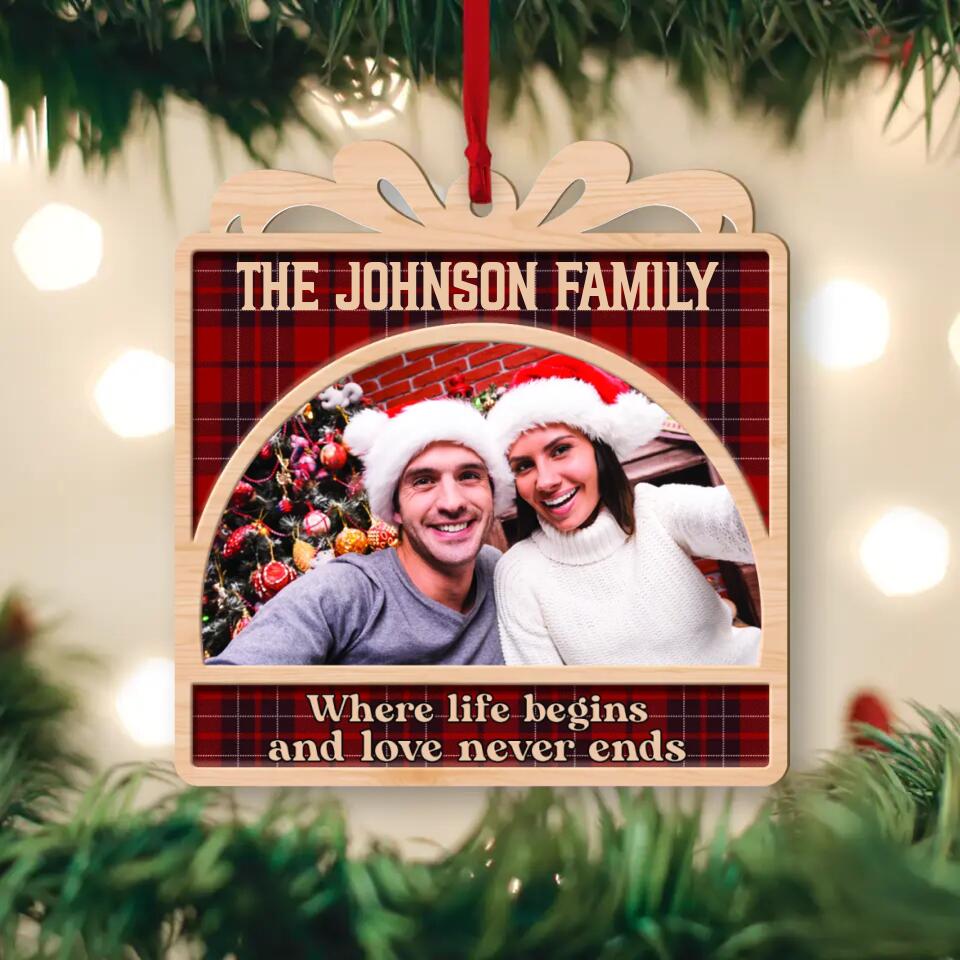 Where Life Begins And Love Never Ends Personalized Wooden Ornament
