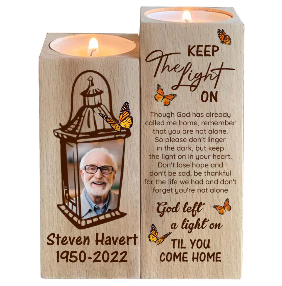 God Left a Light On Til You Come Home - Personalized Wood Candle Holder