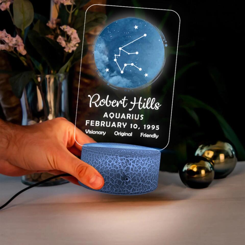 Personalized Zodiac & Name - Personalized Printed Night Light - Birthday Gift for Bff Daughter Son Her Him