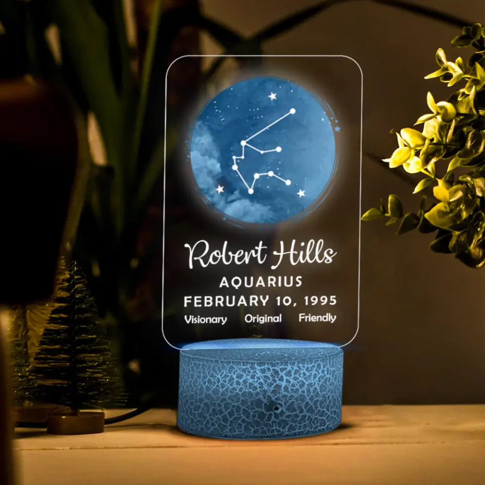 Personalized Zodiac & Name - Custom Personality & Date of Birth - Printed Night Light - Astrological Signs - Best Birthday Gift for Bff Daughter Son Her Him - 210ICNNPLL084