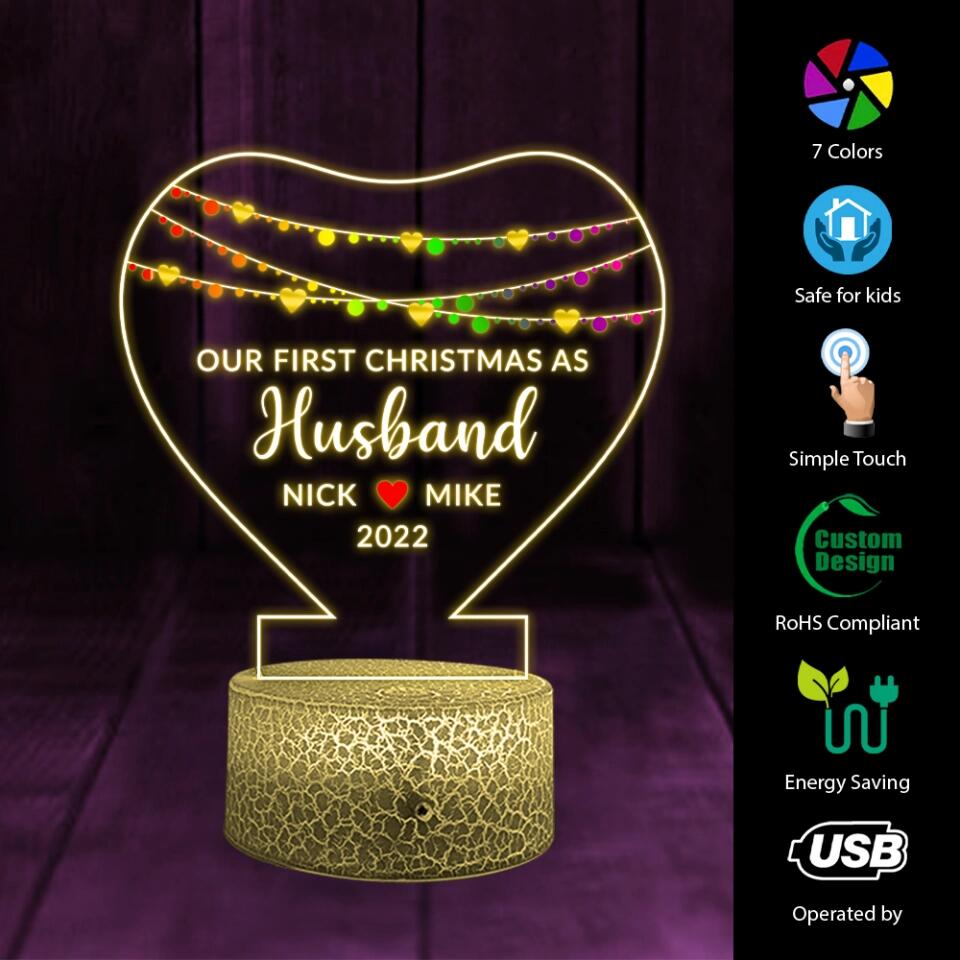 Our First Christmas as Husband/Wife - Personalized Night Light - Christmas Gift