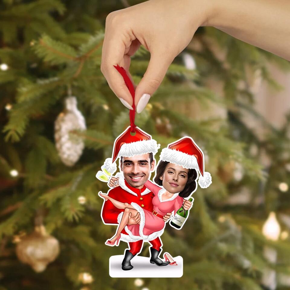 Couple on Christmas Costume - Personalized Upload Photo Acrylic Ornament - Christmas Gift for Couple