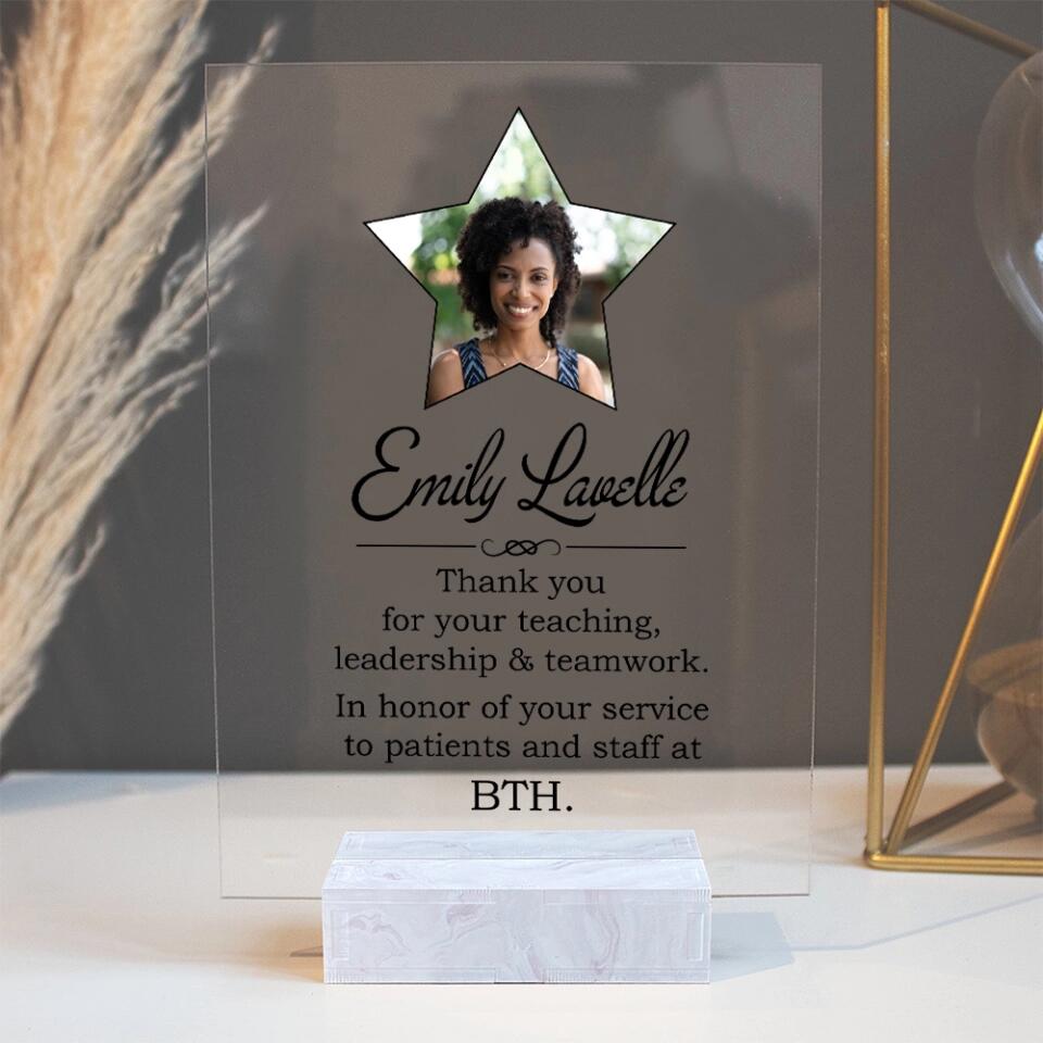 Thank You For Your Teaching Leadership And Teamwork - Personalized Acrylic Plaque - Gift for Boss or Coworker