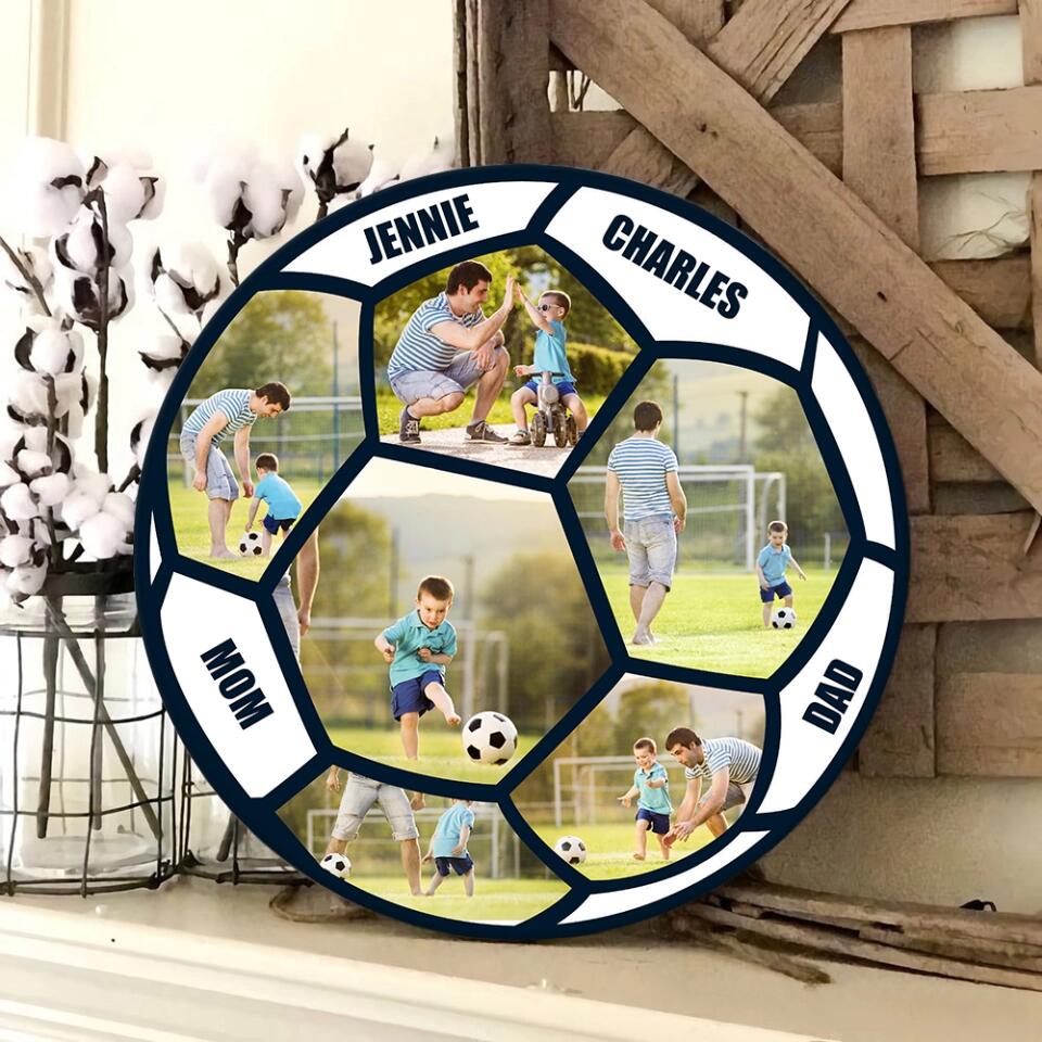 Custom Photo Round Wooden Sign Gift for Football Lovers