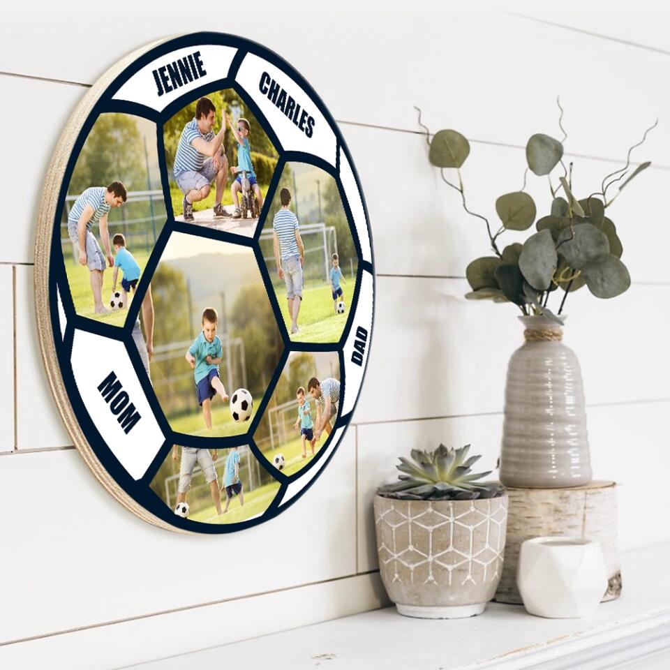 Custom Photo Round Wooden Sign Gift for Football Lovers