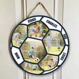 Custom Photo Collage Football Shape - Personalized Round Wooden Sign - Best Gifts for Football Lovers Dad and Son - 210IHPLNWC455