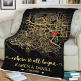 Where it all began - Personalized 1 Year Anniversary Blanket for Couple, Husband and Wife - Best Gift for Couple, for Him, For Her - 211IHNLNBL821