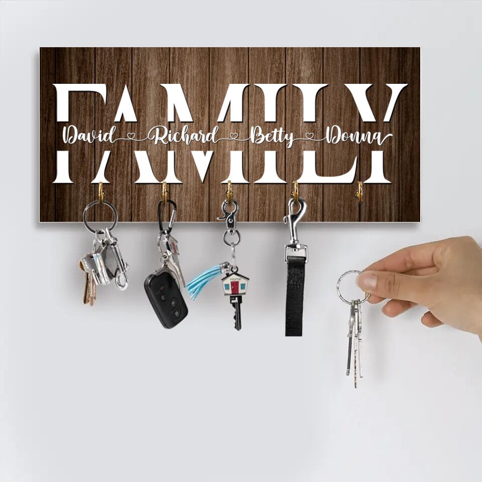 Family Name Sign - Custom Text Wooden Key Holder Hanger - Personalized Key Holder - Best Gifst For Couple Newly Married Couple Parents Grandparents - 211IHNLNKH822