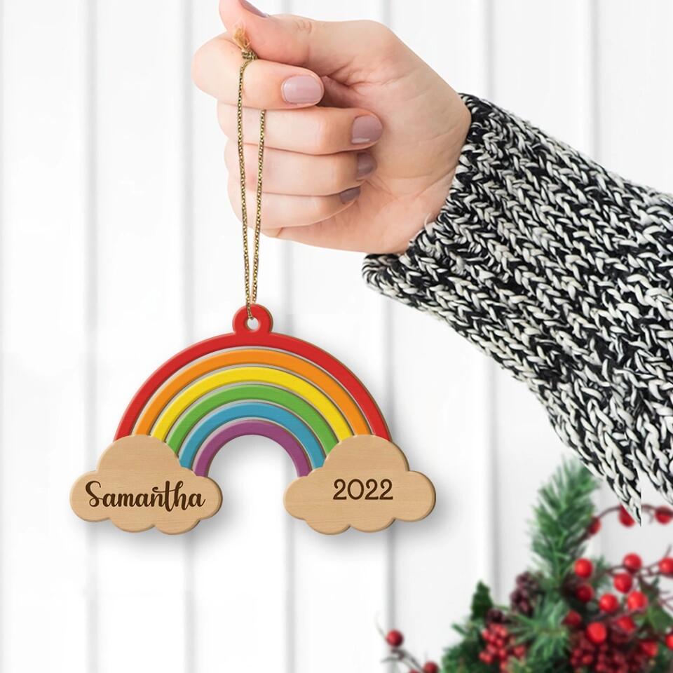 Personalized Kids Ornament 2022, Baby's First Christmas Ornament, Rainbow Ornament, Christmas Ornament, Name Ornament, Rainbow Baby Ornament - 211IHNBNOR837