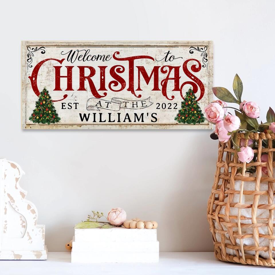 Welcome to Christmas, Custom Name Rectangle Wood Sign for Christmas, Decor Home for Christmas Season - 211IHNLNRE842