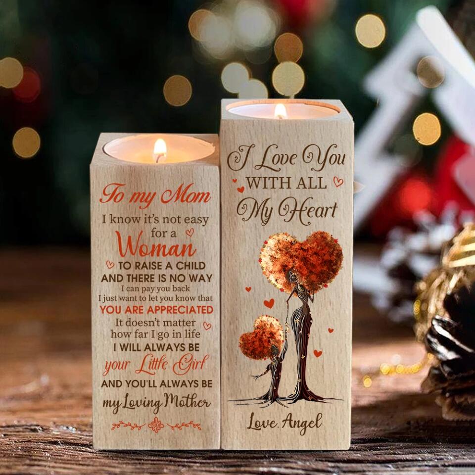 To My Mom I Love You With All My Heart Custom Candle Holder Mother's Day Gift