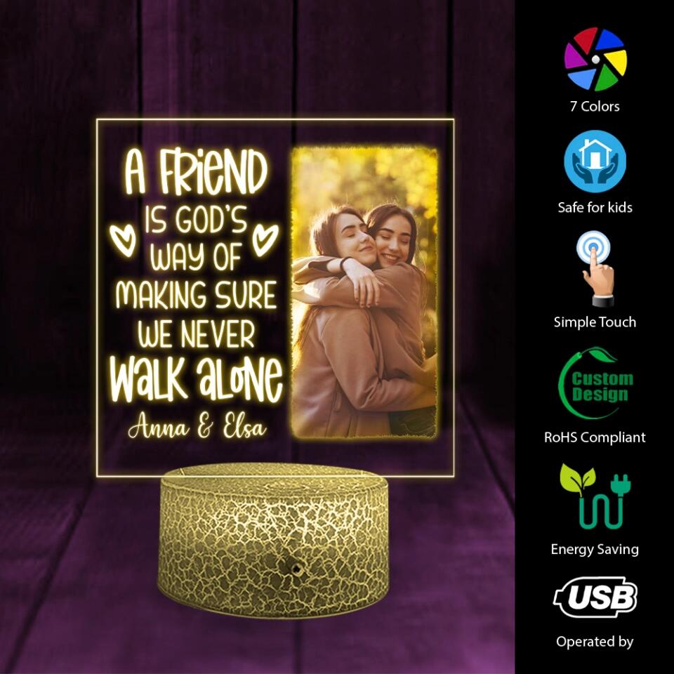 A Friend is God's way of Making Sure We Never Walk Alone - Personalized Printed Night Light