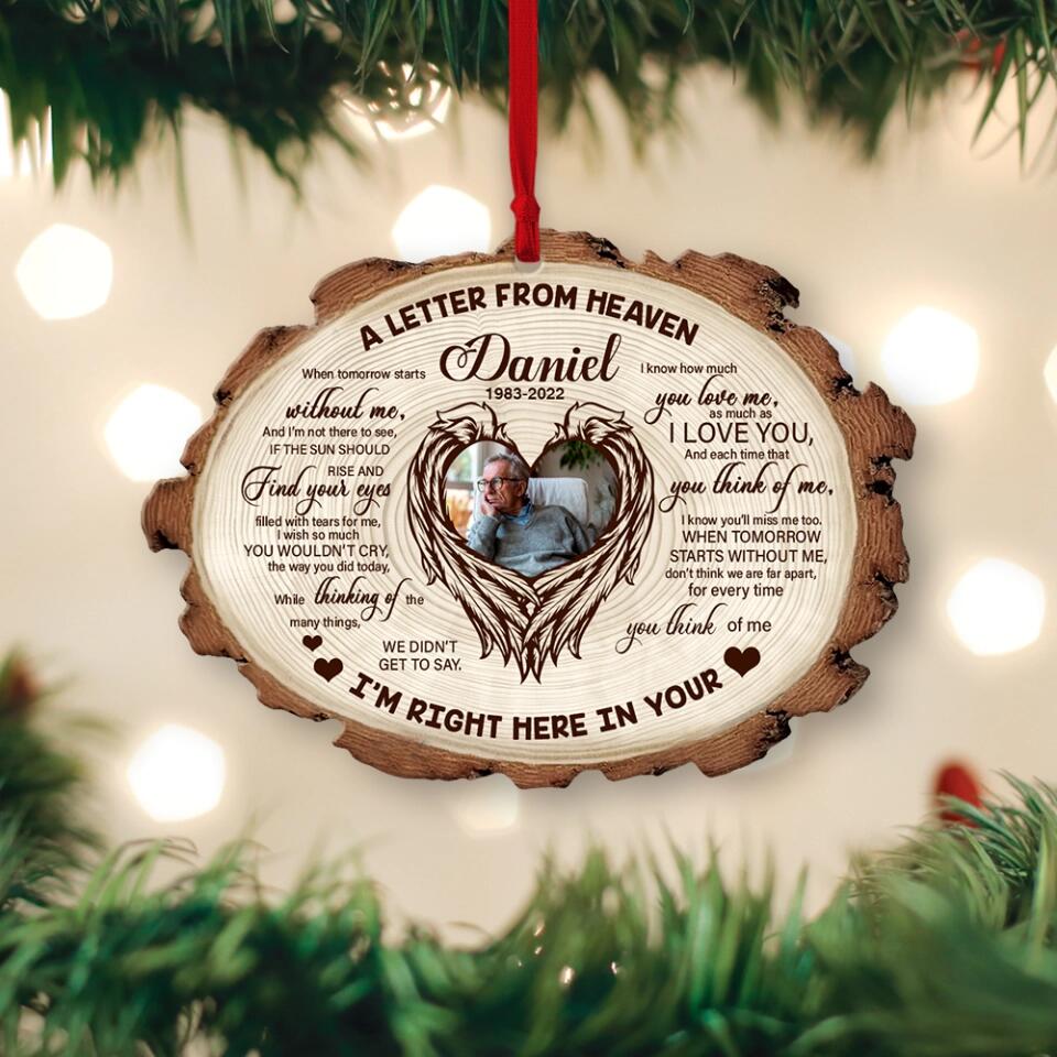 A Letter From Heaven I'm Right Here In Your Heart - Personalized Upload Photo Wooden Ornament - Memorial Gift For Widow For Wife Who Lost Husband - 211ICNNPOR193
