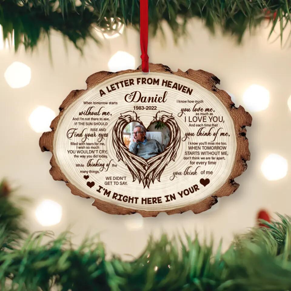 A Letter From Heaven I'm Right Here In Your Heart - Personalized Upload Photo Wooden Ornament - Memorial Gift For Widow For Wife Who Lost Husband - 211ICNNPOR193