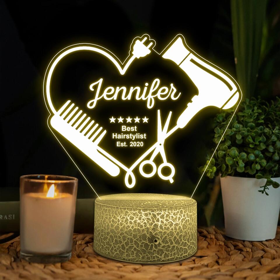 Best Hairstylist - Custom Hairdresser Name - Personalized 3D Led Light - Gift for Hairdresser