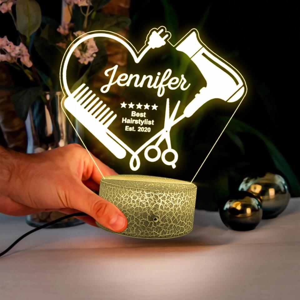 Best Hairstylist - Custom Hairdresser Name - Personalized 3D Led Light - Gift for Hairdresser