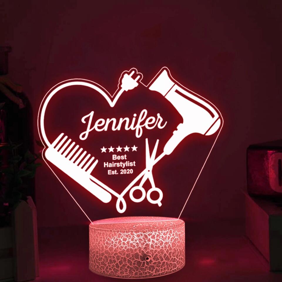 Best Hairstylist - Custom Hairdresser Name - Personalized 3D Led Light - Gift for Hairdresser