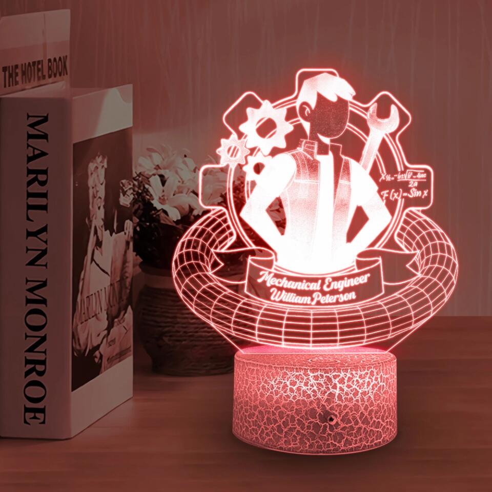 Personalized Name for Mechanical Engineer - Custom 3D Led Light - Gift for Engineers