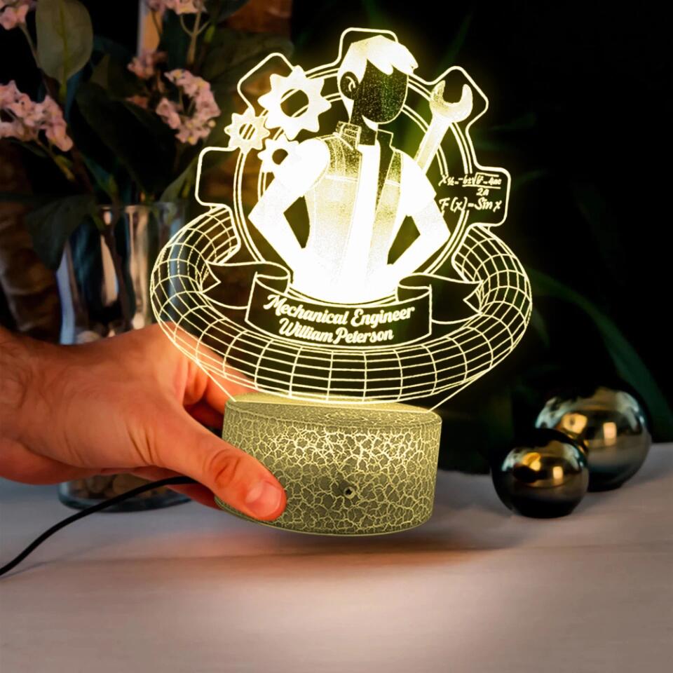 Personalized Name for Mechanical Engineer - Custom 3D Led Light - Gift for Engineers