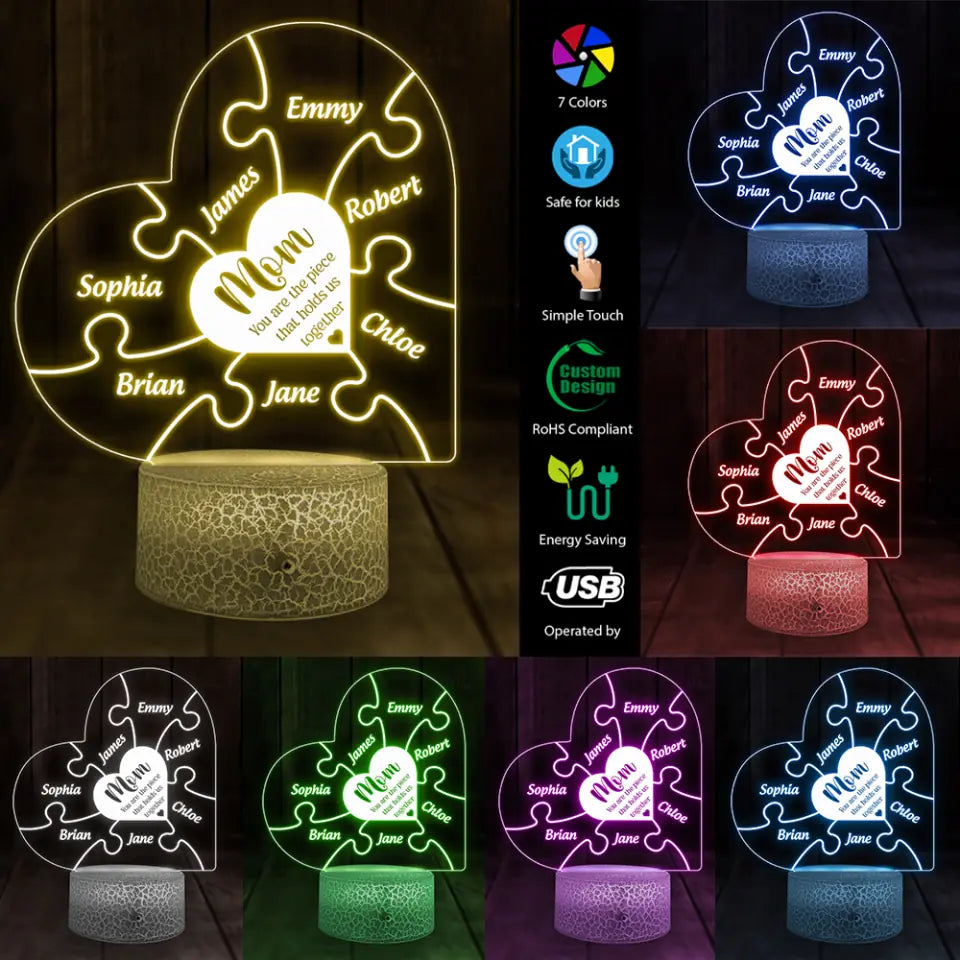 Mom Is The Piece That Holds Us Together - Personalized 3D Led Light