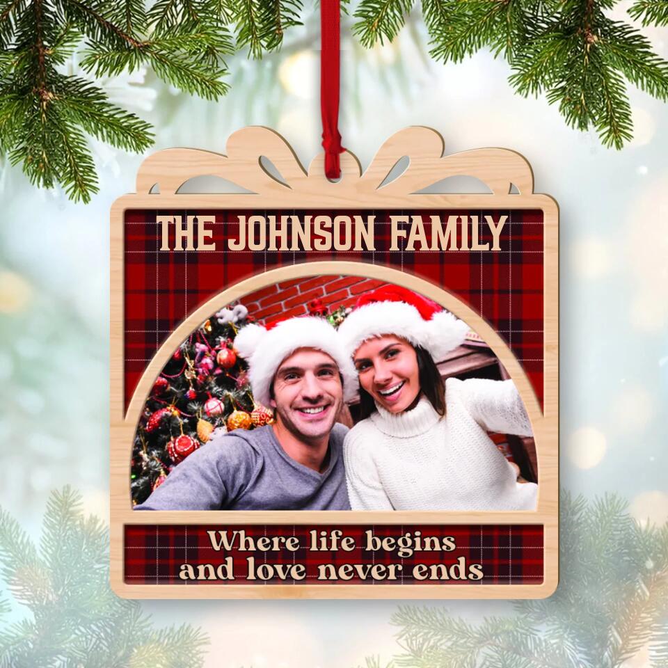 Where Life Begins And Love Never Ends Personalized Wooden Ornament