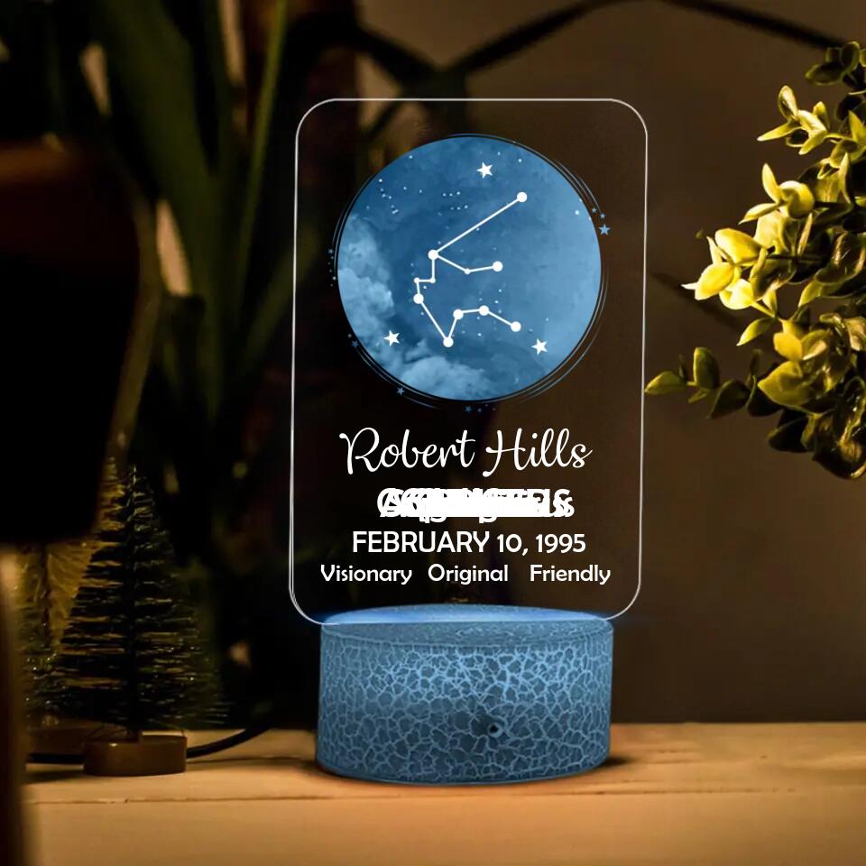 Personalized Zodiac & Name - Personalized Printed Night Light - Birthday Gift for Bff Daughter Son Her Him