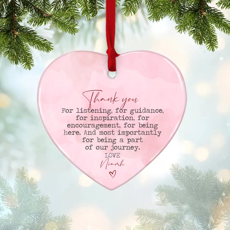 Thank You for Being a Part of Our Journey - Thank You/Appreciation Gift for Baby Shower Hostess/ Boss/ Teacher - Personalized Heart Ornament - Custom Name Ceramic Ornament - 210ICNOUNR044