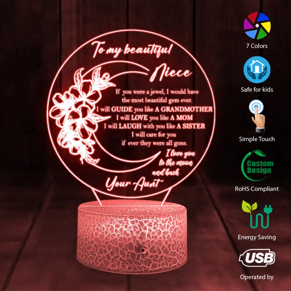 To My Beautiful Niece I Love You To The Moon and Back - Personalized 3D Night Light Lamp