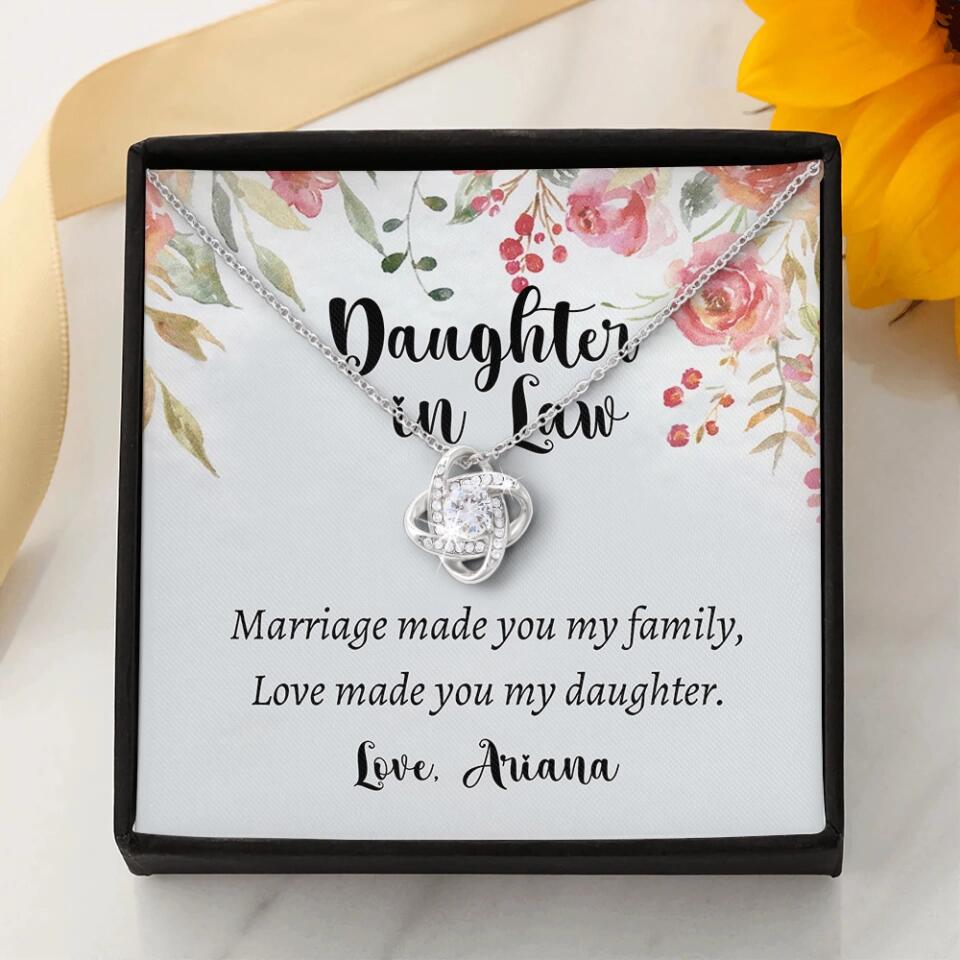 Daughter in Law Marriage Made You My Family Love Made You My Daughter - Personalized Floral Background Necklace - Gift for Daughter in Law