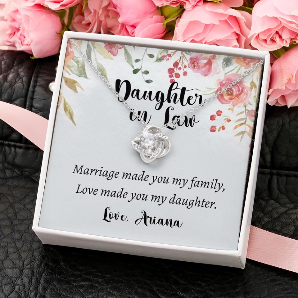 Daughter in Law Marriage Made You My Family Love Made You My Daughter - Personalized Floral Background Necklace - Gift for Daughter in Law