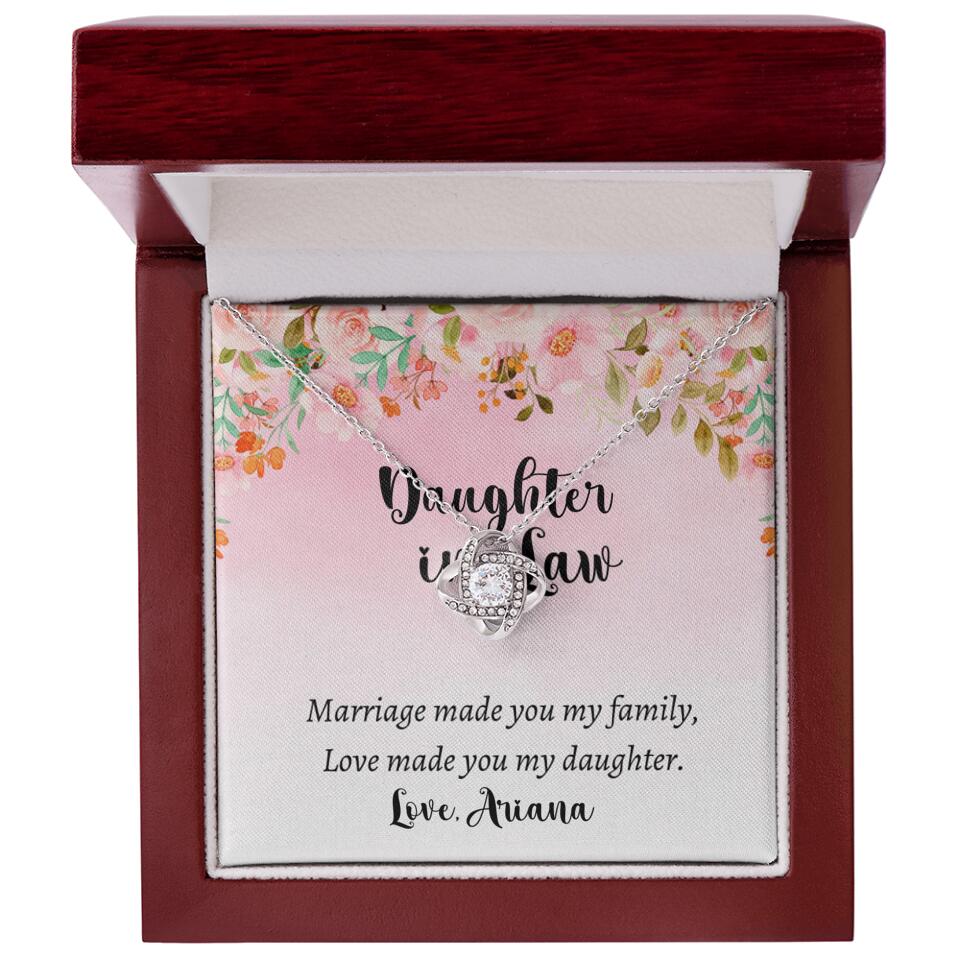 Daughter in Law Marriage Made You My Family Love Made You My Daughter - Personalized Floral Background Necklace - Gift for Daughter in Law