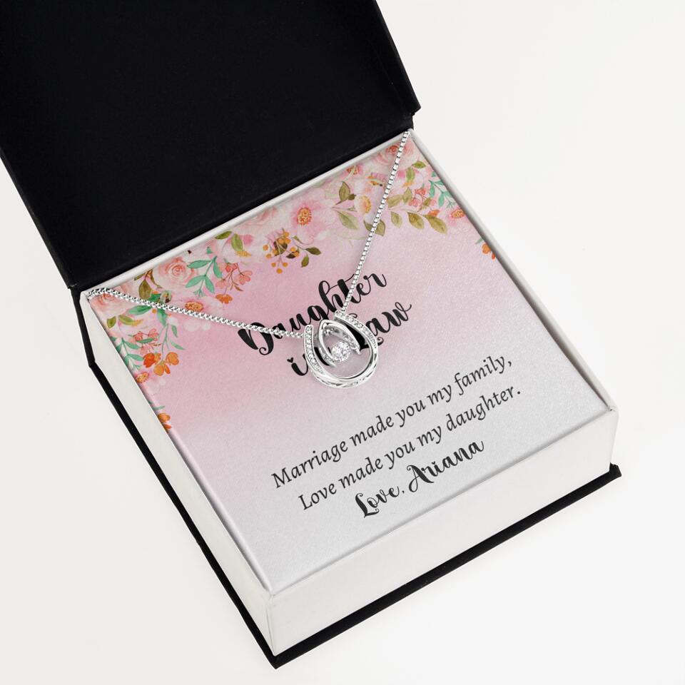 Daughter in Law Marriage Made You My Family Love Made You My Daughter - Personalized Floral Background Necklace - Gift for Daughter in Law