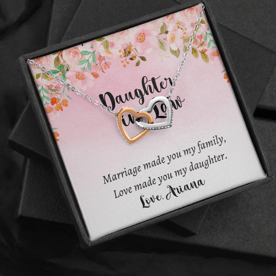 Daughter in Law Marriage Made You My Family Love Made You My Daughter - Personalized Floral Background Necklace - Gift for Daughter in Law