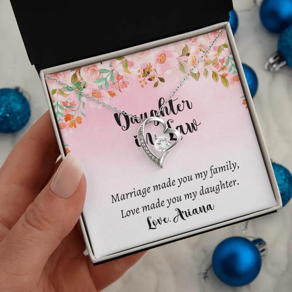 Daughter in Law Marriage Made You My Family Love Made You My Daughter - Personalized Floral Background Necklace - Gift for Daughter in Law