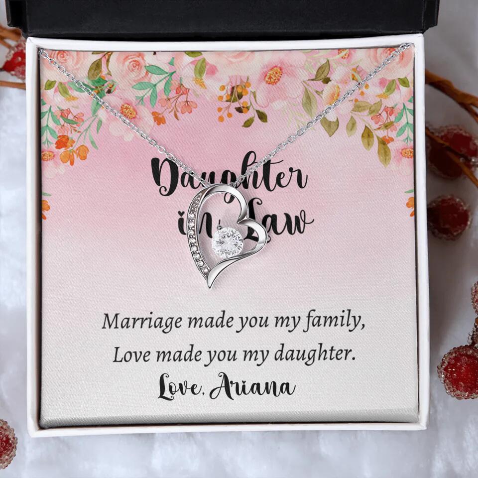 Daughter in Law Marriage Made You My Family Love Made You My Daughter - Personalized Floral Background Necklace - Gift for Daughter in Law