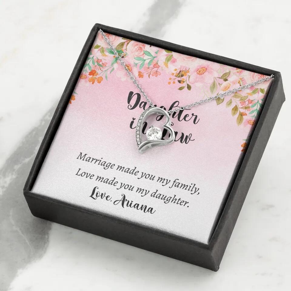 Daughter in Law Marriage Made You My Family Love Made You My Daughter - Personalized Floral Background Necklace - Gift for Daughter in Law