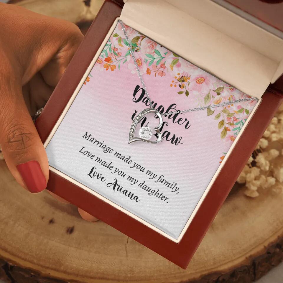 Daughter in Law Marriage Made You My Family Love Made You My Daughter - Personalized Floral Background Necklace - Gift for Daughter in Law