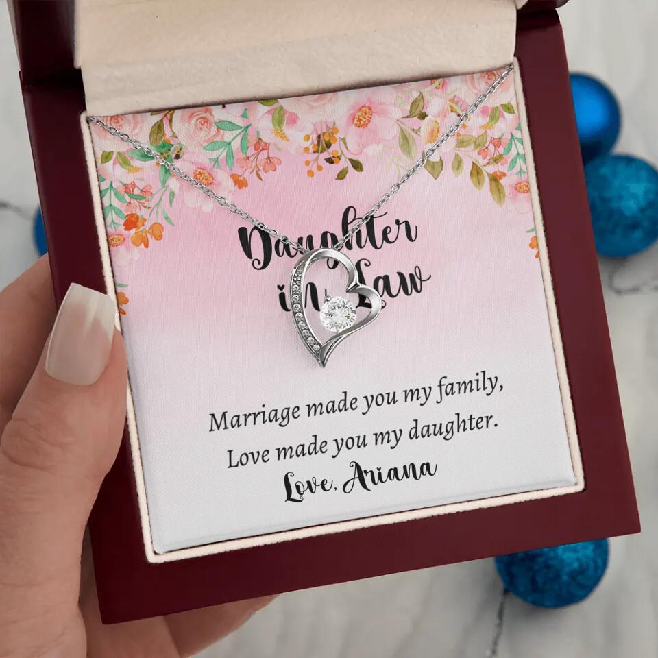 Daughter in Law Marriage Made You My Family Love Made You My Daughter - Personalized Floral Background Necklace - Gift for Daughter in Law