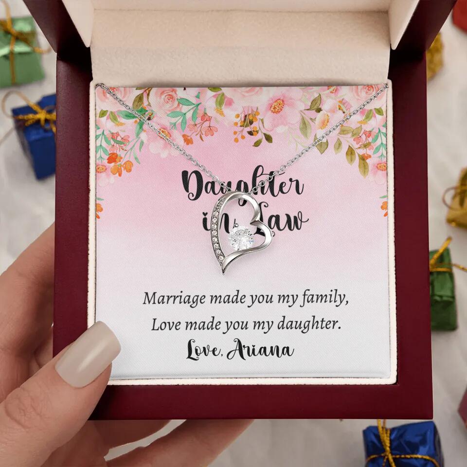 Daughter in Law Marriage Made You My Family Love Made You My Daughter - Personalized Floral Background Necklace - Gift for Daughter in Law