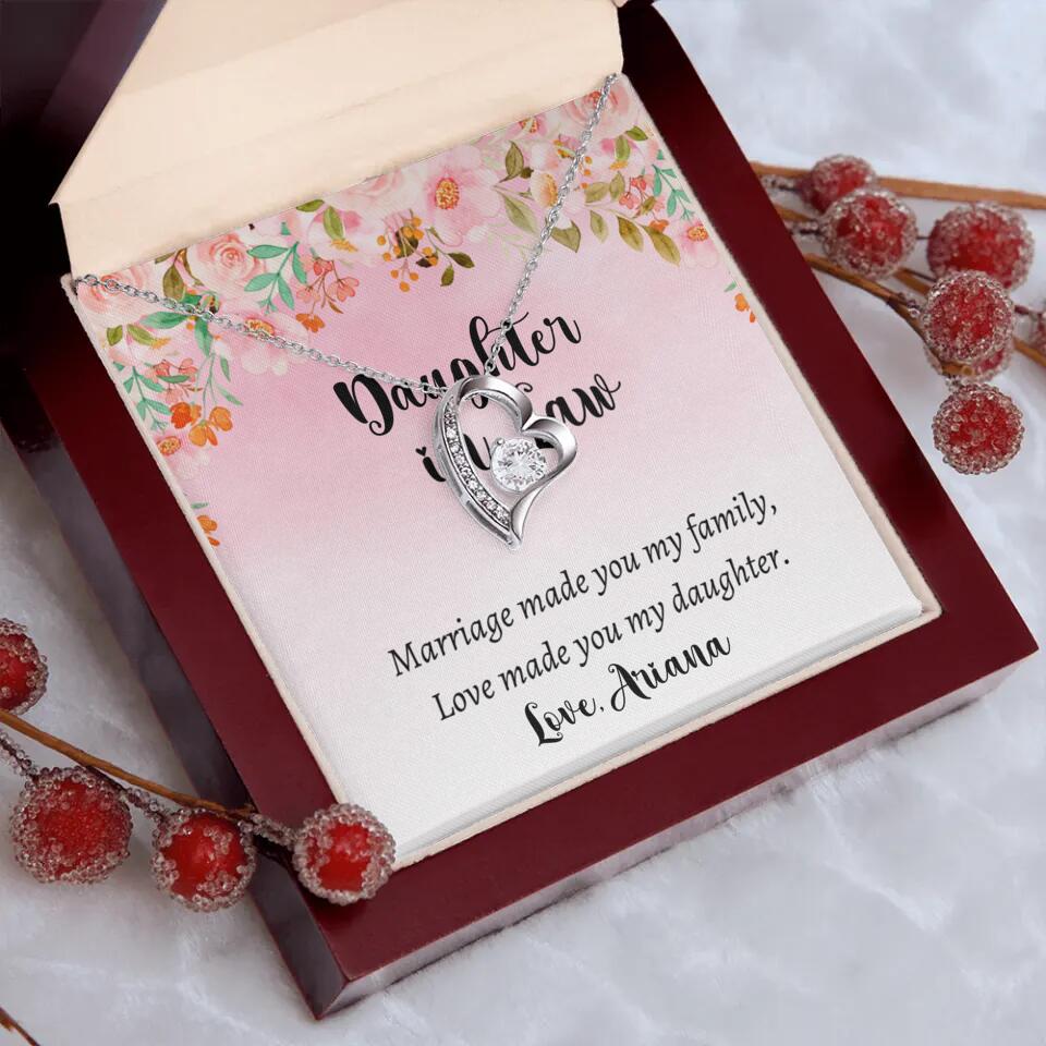 Daughter in Law Marriage Made You My Family Love Made You My Daughter - Personalized Floral Background Necklace - Gift for Daughter in Law