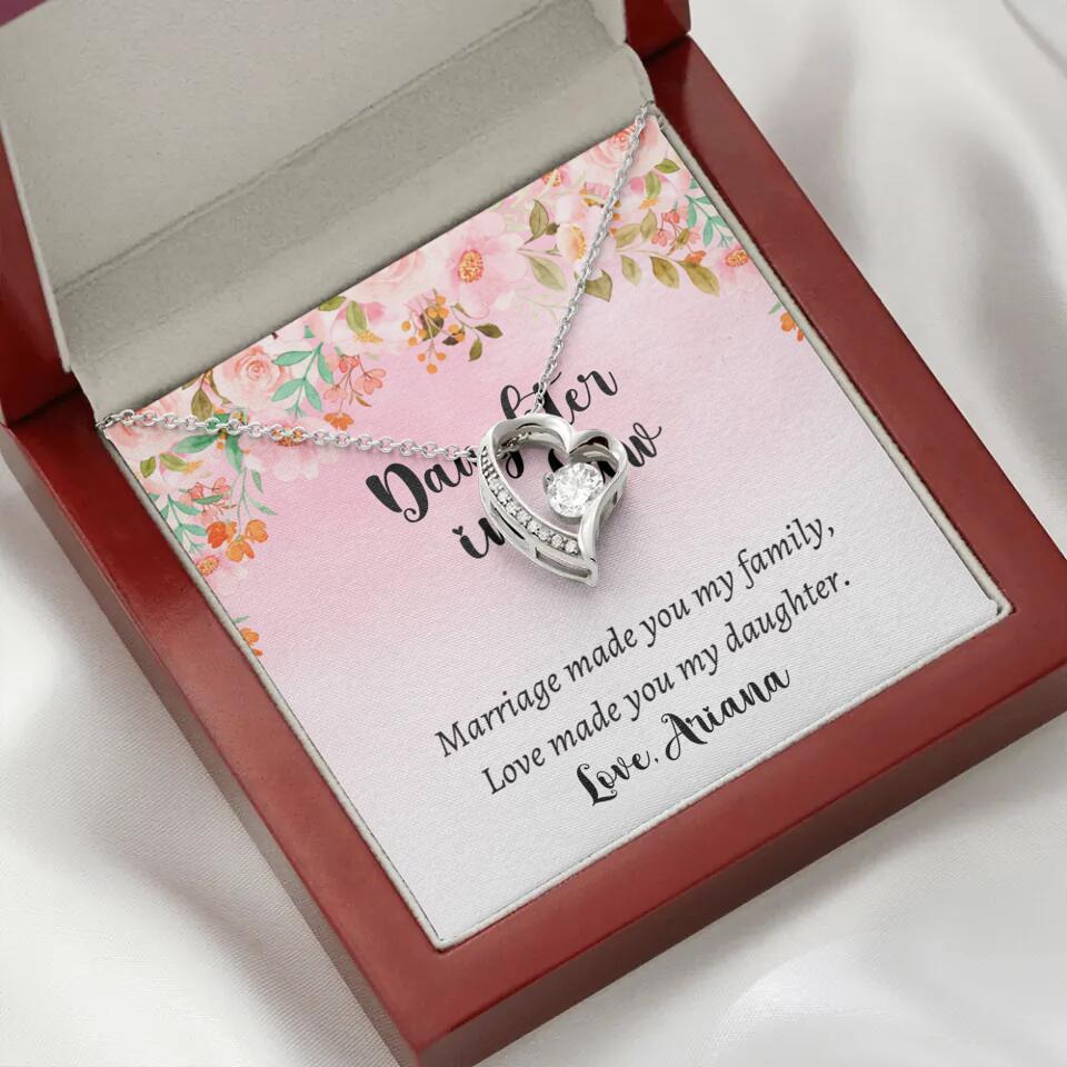 Daughter in Law Marriage Made You My Family Love Made You My Daughter - Personalized Floral Background Necklace - Gift for Daughter in Law