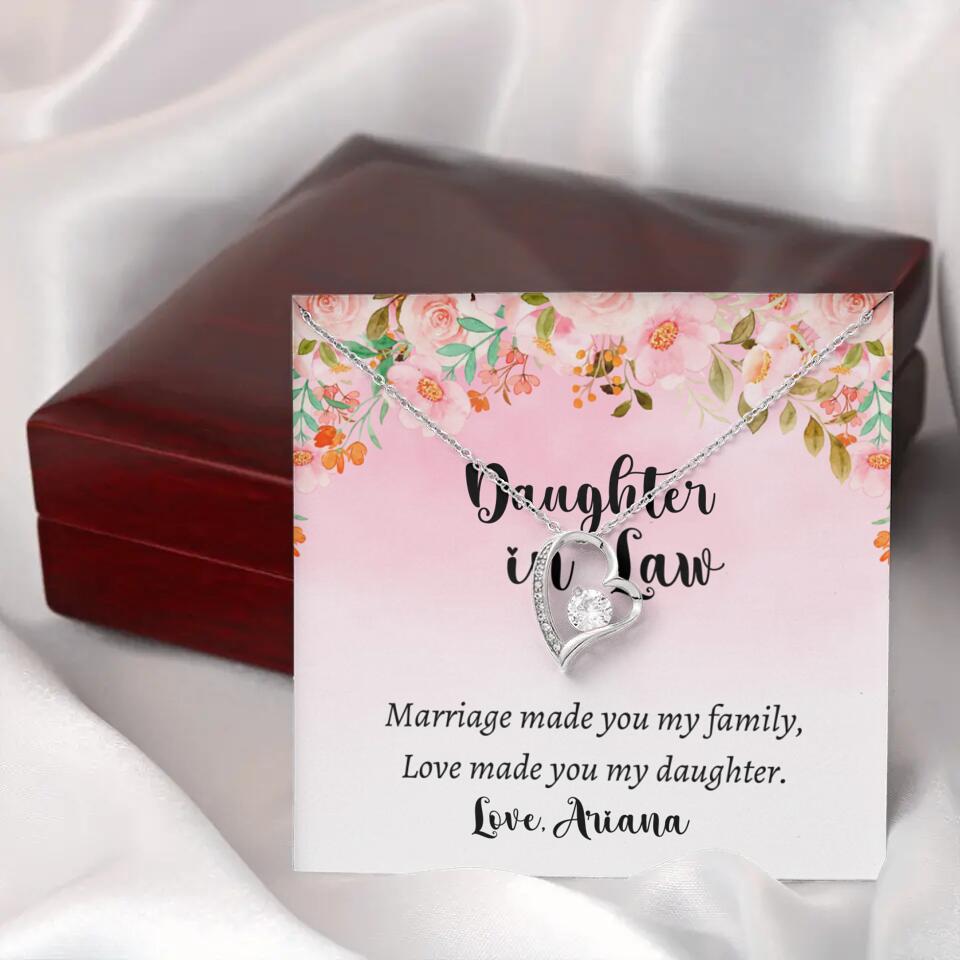 Daughter in Law Marriage Made You My Family Love Made You My Daughter - Personalized Floral Background Necklace - Gift for Daughter in Law