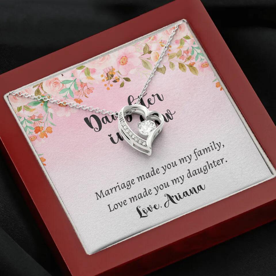 Daughter in Law Marriage Made You My Family Love Made You My Daughter - Personalized Floral Background Necklace - Gift for Daughter in Law
