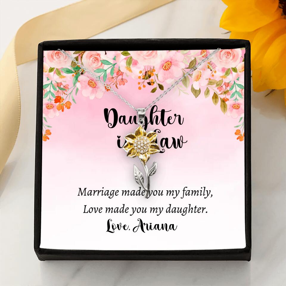 Daughter in Law Marriage Made You My Family Love Made You My Daughter - Personalized Floral Background Necklace - Gift for Daughter in Law