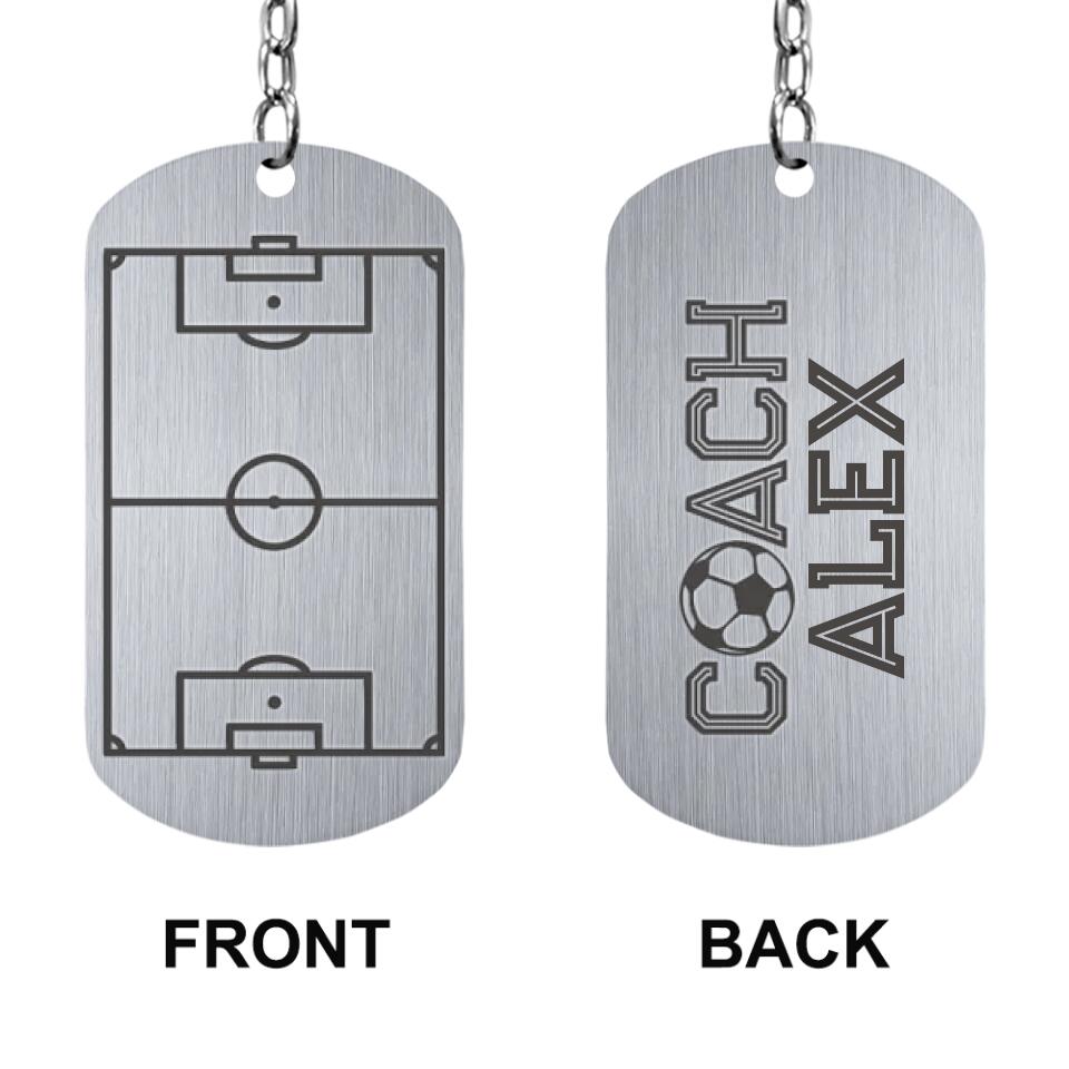Soccer Pitch with Name - Personalized Stainless Keychain - Appreciation Gift for Coach - Custom Name