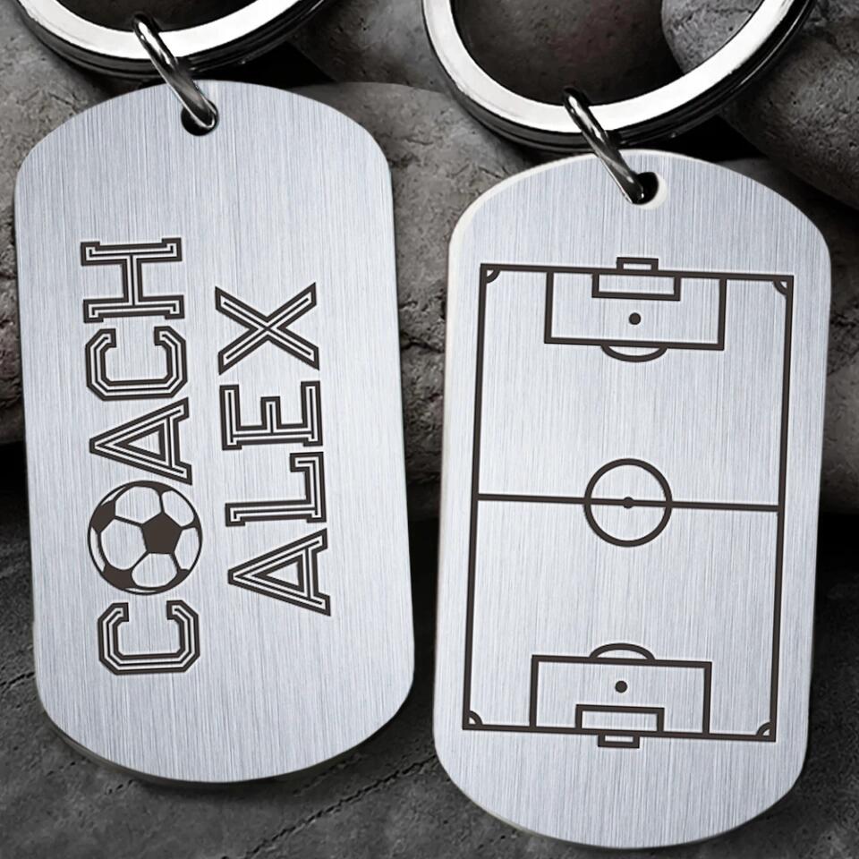 Soccer Pitch with Name - Personalized Stainless Keychain - Appreciation Gift for Coach - Custom Name