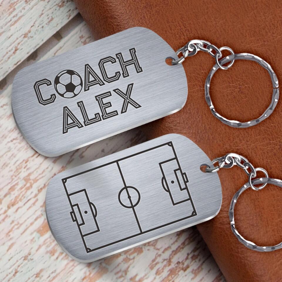 Soccer Pitch with Name - Personalized Stainless Keychain - Appreciation Gift for Coach - Custom Name