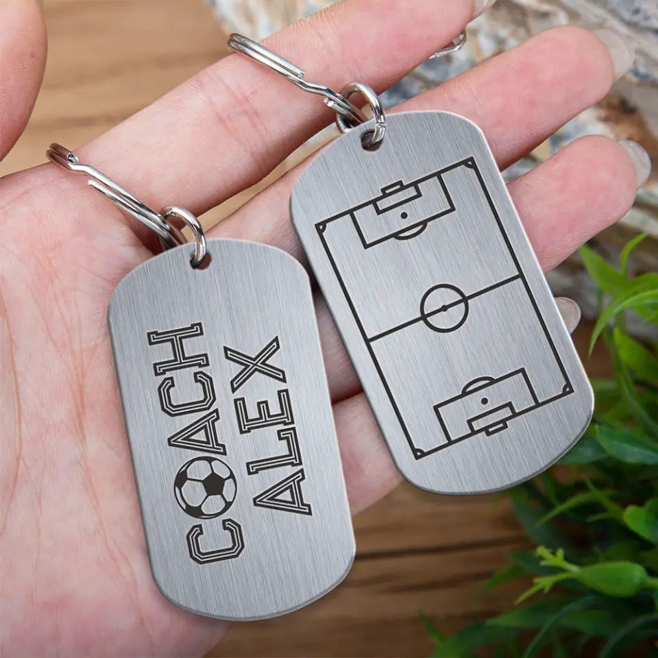 Soccer Pitch with Name - Personalized Stainless Keychain - Appreciation Gift for Coach - Custom Name