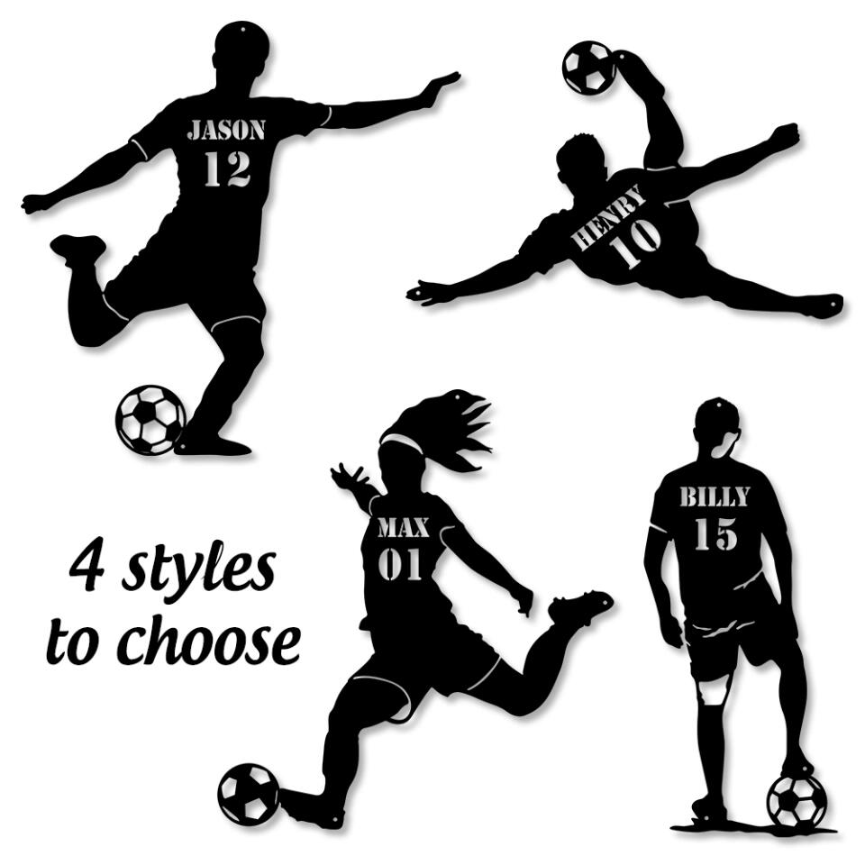 Soccer Wall Decor - Personalized Cut Metal Sign - Custom Name, Number - Gift for Soccer Player